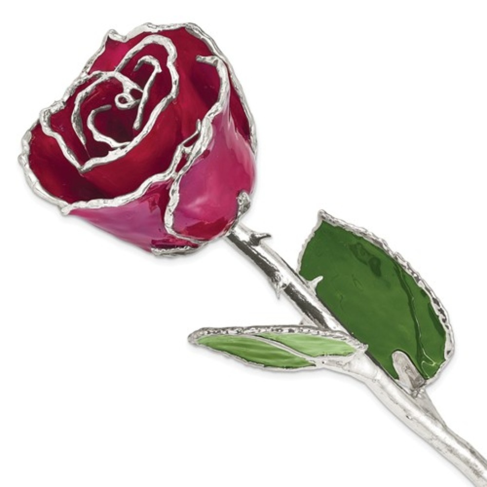 Lacquer Dipped Silver Trimmed Single Rose